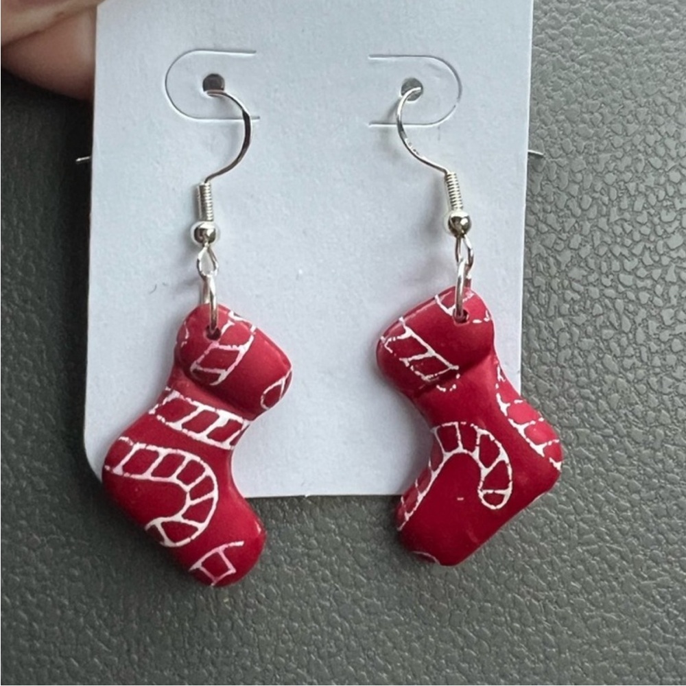 Red Christmas Earrings HandMade - Picture 1 of 2